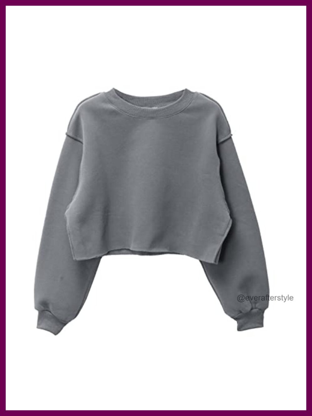 Fleece Lined Cropped Crewneck Sweatshirt Raw Cut Hem Women's